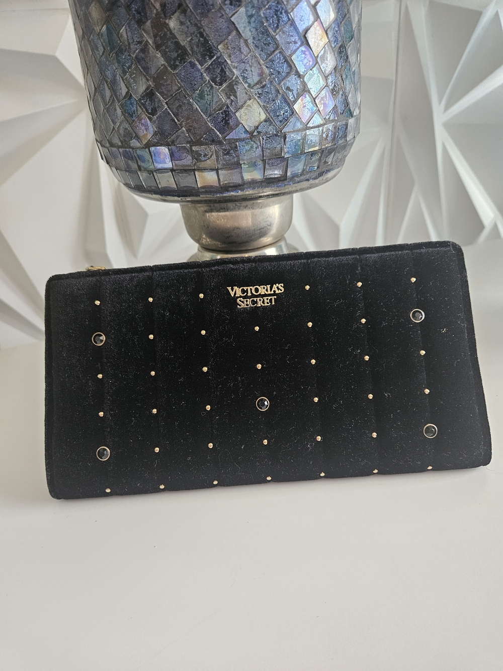 Victoria's Secret Black Studded Velvet Clutch Wallet
